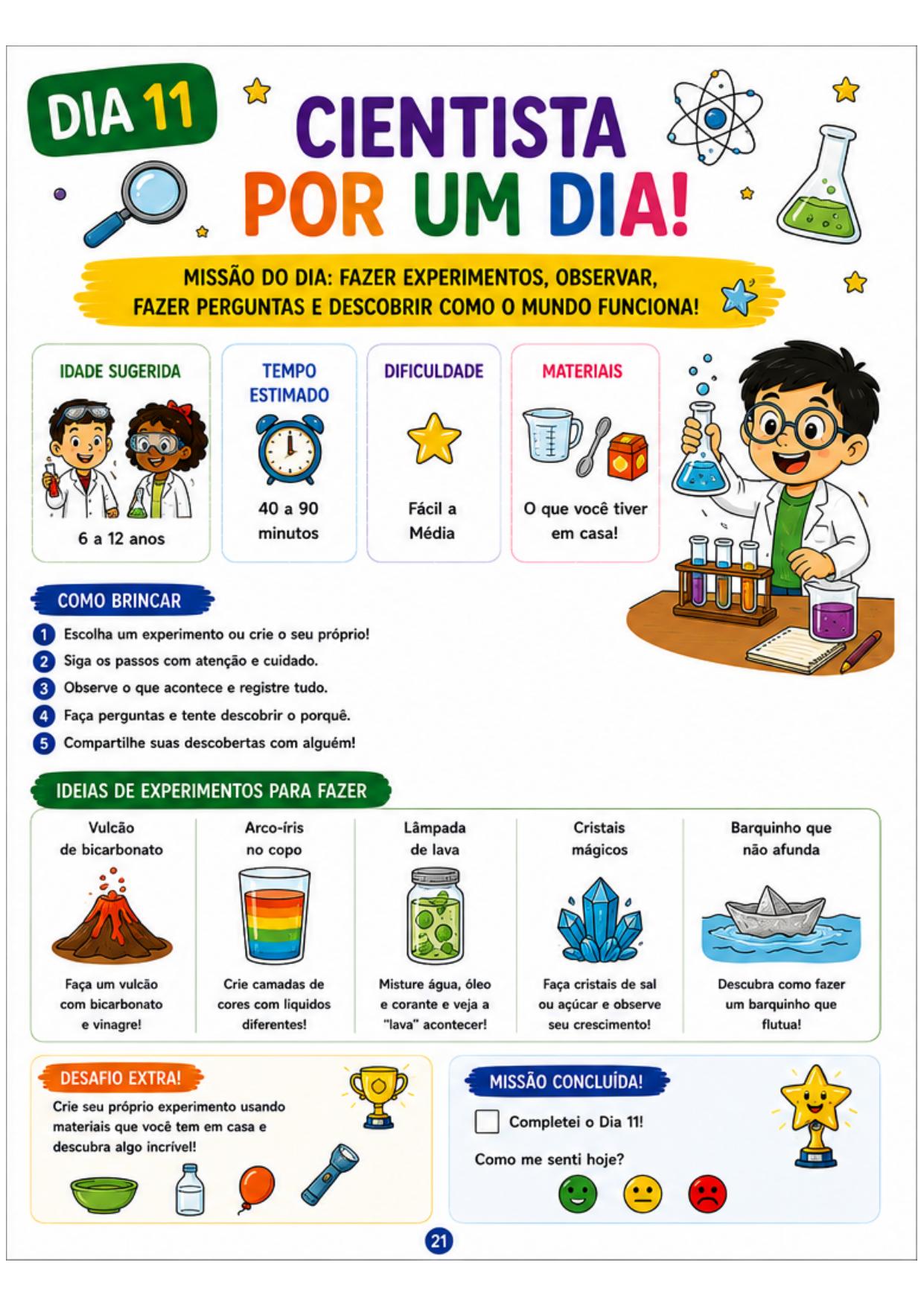 Página Cientista por um Dia do material 30 Dias Sem Tédio