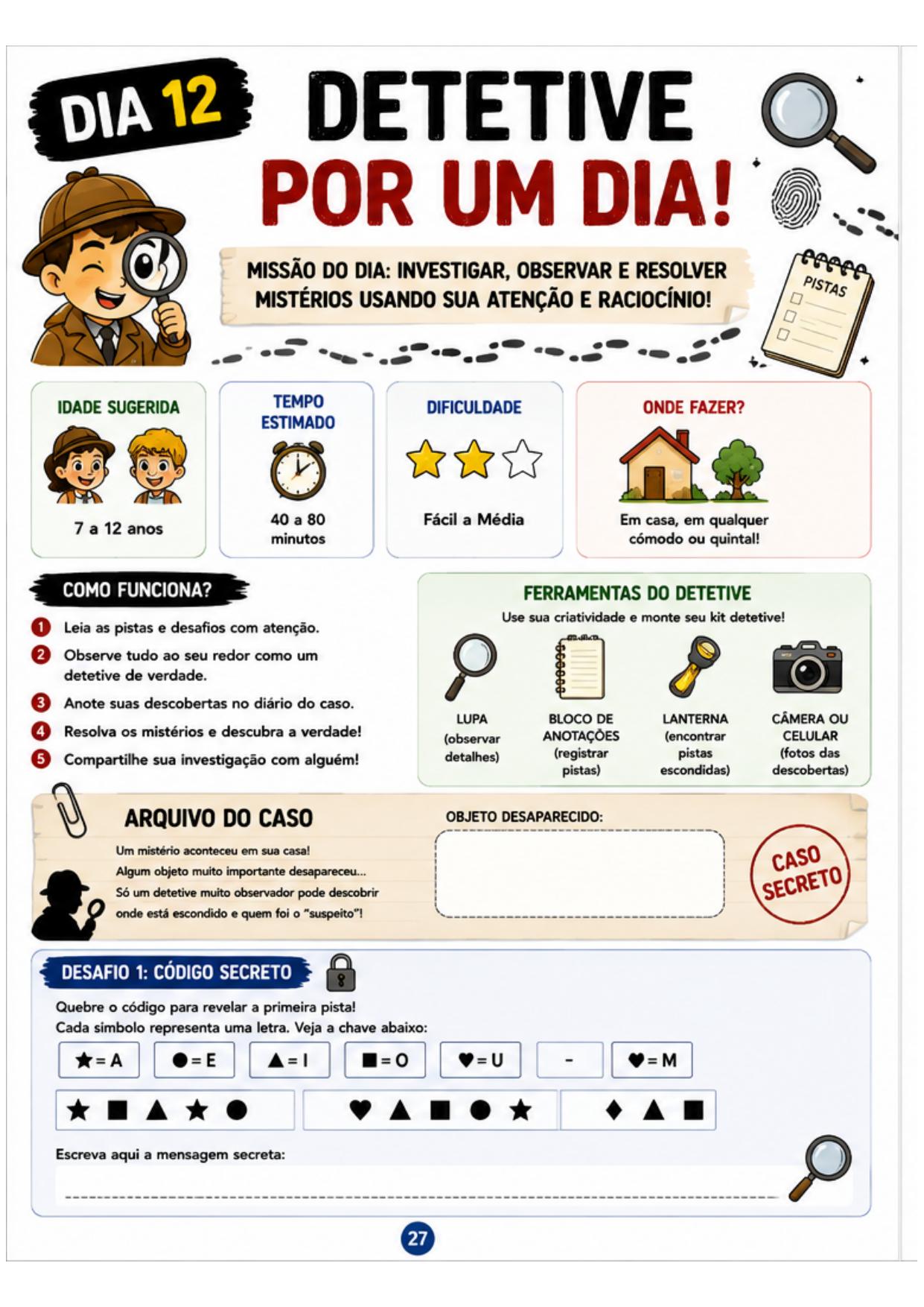 Página Detetive por um Dia — Dia 12 do material 30 Dias Sem Tédio