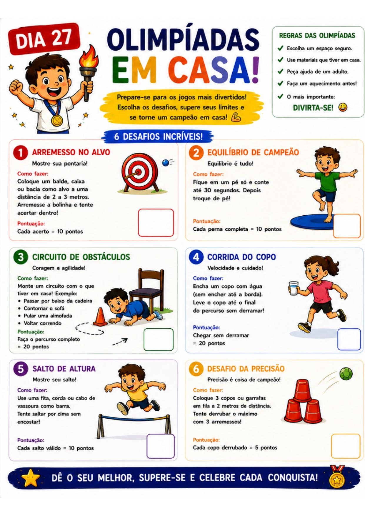 Página Olimpíadas em Casa — Dia 27 do material 30 Dias Sem Tédio